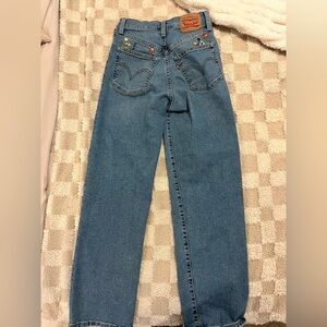 Levi's Women's Straight Leg Jeans - Light Blue - with embroidery florals
